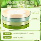 DECYOOL 4 Rolls 100 Yards Green Ribbons, 10mm Wide Satin Craft Ribbons for Gift Wrapping, Assorted Shades of Green Thin Ribbon for DIY Crafts, Wedding Decor, Baby Shower