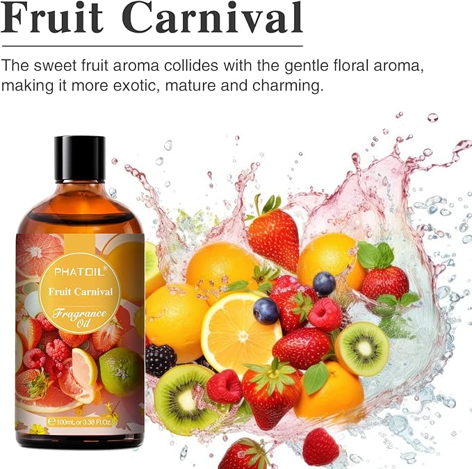 PHATOIL Fruit Carnival Fragrance Oils for Aromatherapy, 3.38FL.OZ Diffuser Oils for Home, Perfect for Aromatherapy, Humidifiers, Yoga, DIY Candle and Soap Making - 100ml