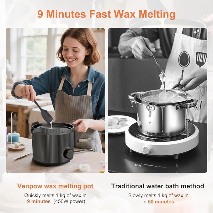 venpow Candle Wax Melter with Pour Spout, Candle Making Kit for Adult Beginners, for Candle Making, Set Includes Wax Melting Pot, Stirring Spoon, Thermometer, Wick, Wick Sticker and Centering Device