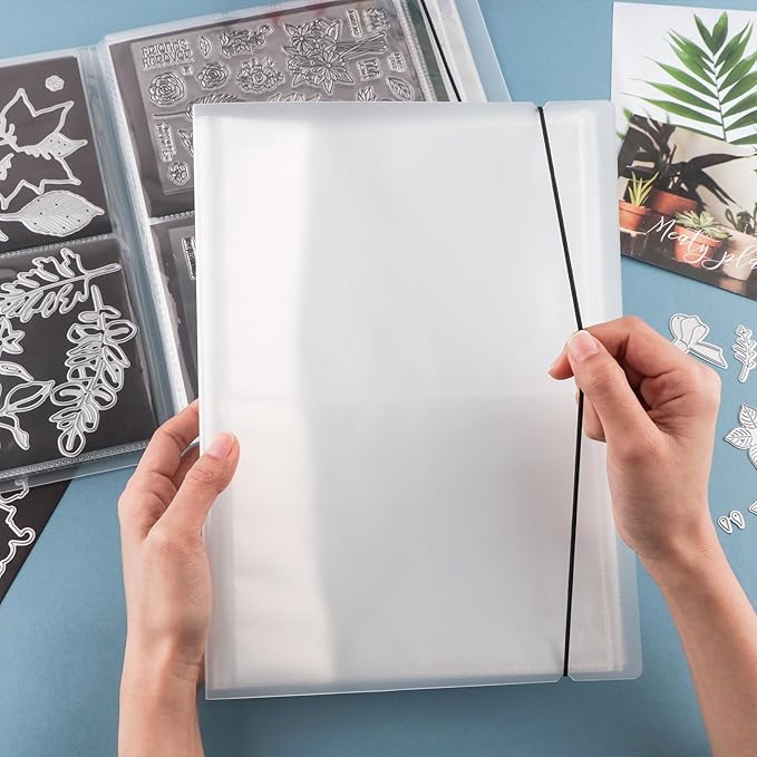 10 Pcs 0.3mm Magnet Sheets and 80 pockets/20 pages Storage Album for Stamp and Cutting Dies Storage Book Organizer Folder for Storage Die Cutting, DIY Scrapbooking Card Making Supplies (Clear)