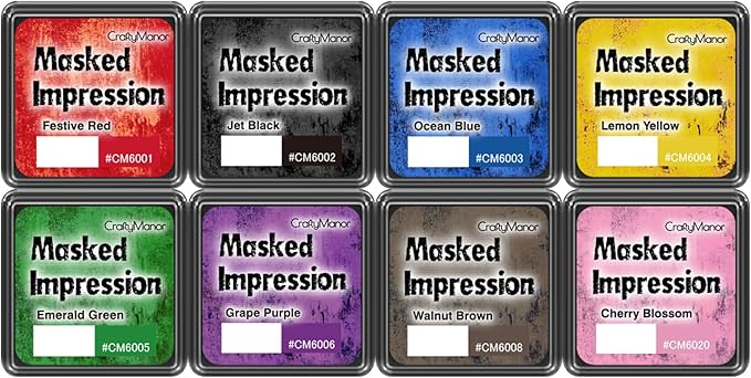 CraftyManor Masked Impression Mini Ink Pads for Stamps, Water Based Smudge Chalk Stamp Pad for Scrapbooking, Journaling, Card Making, DIY Craft Scrapbook Supplies for Adults (8 Colors)