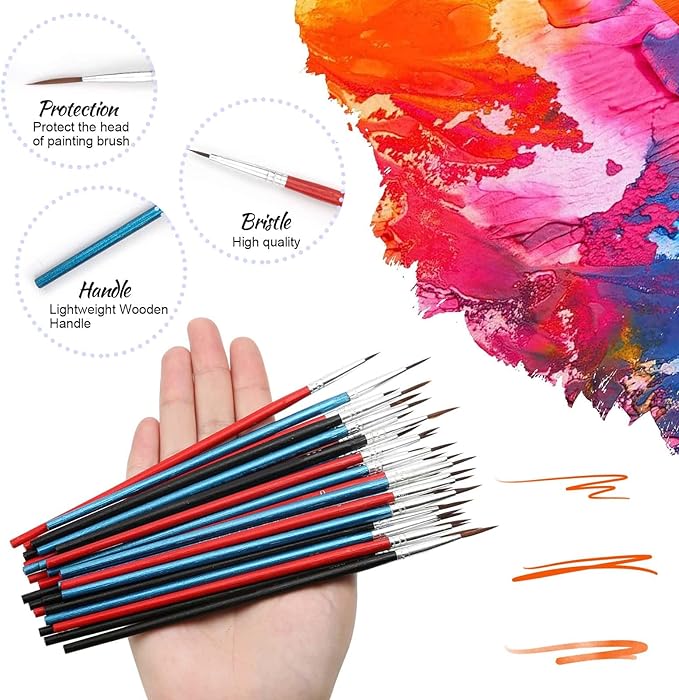 Anezus Tiny Detail Paint Brushes 30 Pcs Micro Paint Brushes Fine Tips with 3 Size #000#00#0 Precision Liner Brush for Miniature Models 40k Watercolor Acrylic Painting