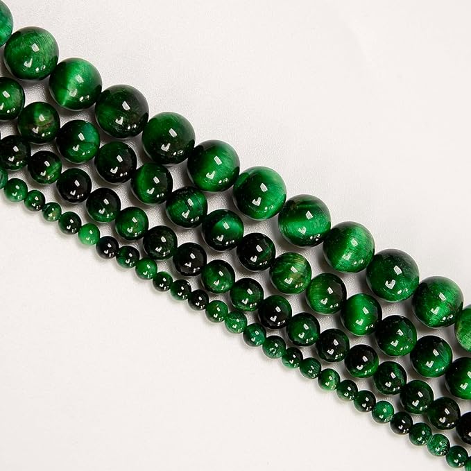 NCB 100PCS 8mm Natural Green Tiger's Eye Gemstone Round Loose Stone Spacer Beads for Jewelry Making with Crystal Stretch Cord
