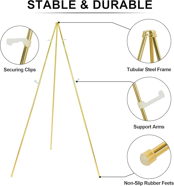 Easel Stand for Sign 63'' Art Easels for Display Wedding Welcome Poster Stand Portable Floor Metal Easel Gold