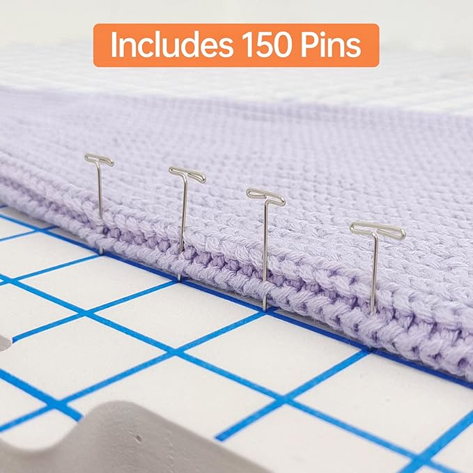 Iswabard Blocking Mats for Knitting & Crochet Projects Crochet Blocking Board 9 Pack, Thickness 0.7 inches,150 T-Pins and 1 Storage Bag, Blocking Board for Crocheting Knitting Blocking Mats and Pins