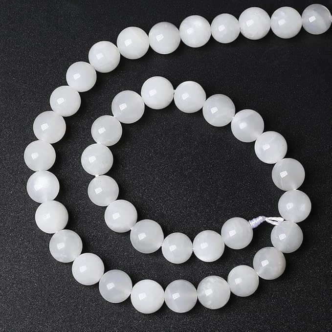 36pcs 10mm Natural White Moonstone Beads AAA Gemstone Round Loose Beads for Jewelry Making DIY Bracelets Necklaces Crystal Energy Healing Stone Beads 15" (10mm, White Moonstone)