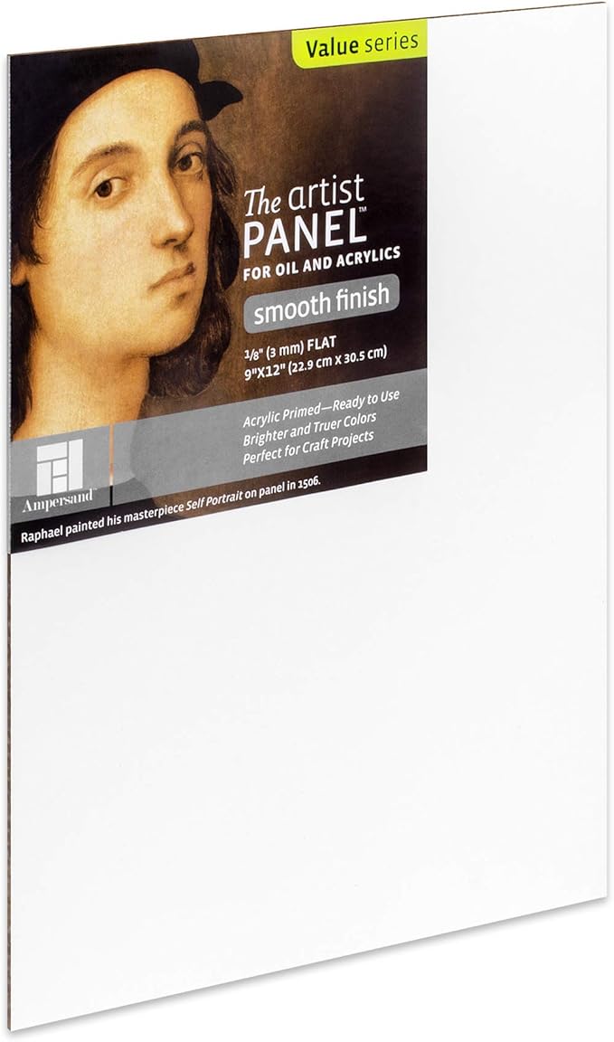 Ampersand Art Supply Wood Gesso Artist Painting Panel: Primed Smooth, 9" x 12", 1/8" Flat Profile