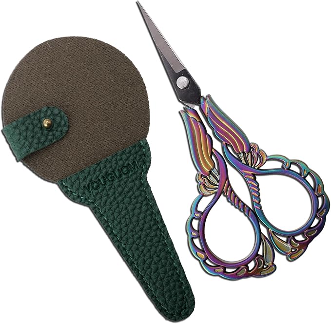 Embroidery Scissors W/Cover Sharp Tip Sewing Crafting Scissor for Needlework Threading Craft Artwork DIY Tools, Vintage Rainbow Mini Shears