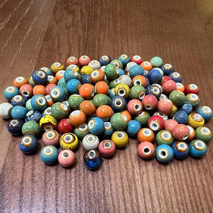 Ceramic Round Porcelain Beads Flower Porcelain Spacer Bead Craft Beads Ornamenets for DIY Jewelry Necklace Bracelet DIY Crafts for Women Above 12 Years Old 70 pcs