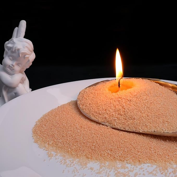 Aufien Candle Sand with Wicks, 21.4 Oz Pearled Candle, DIY Bead Powder Sand Wax Making kit Refillable Non Toxic for Handmade, Wedding and Halloween Christmas Decorations Khaki Unscented