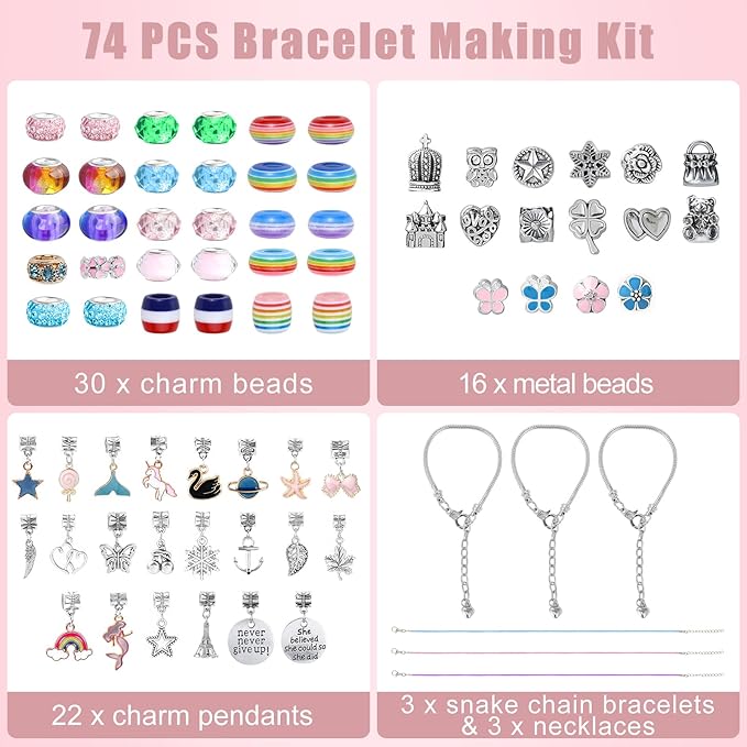 Emibele Bracelet Making Kit for Girls 8-12, Jewelry Making Kit with Portable Jewelry Box, Charm Bead DIY Bracelets Crafts Kit for Kids Age 5 6 7, Girls Gifts Choice on Birthday Valentines Christmas