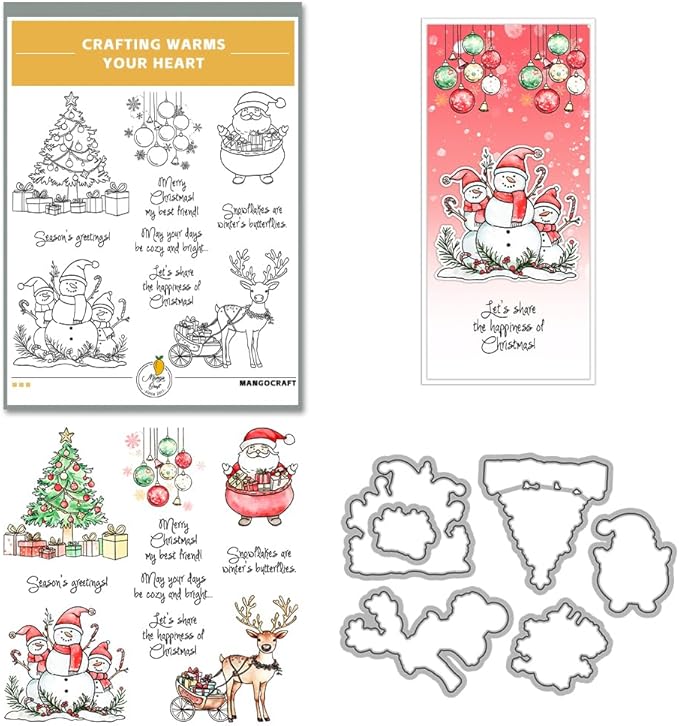 Christmas Clear Stamp Set Reusable Clear Silicone Stamps with Pumpkins, Skulls, Bats, Santa Claus and Holiday Designs for Cards, Scrapbooking, journaling and DIY templates (Merry Christmas)