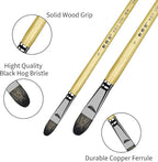 XDT#6386 Filbert Artist Paint Brush 6 Piece Set Medium Stiff Black Hog Bristle Extra Long Handle #2#4#6#8#10#12, Acrylic Oil Watercolor