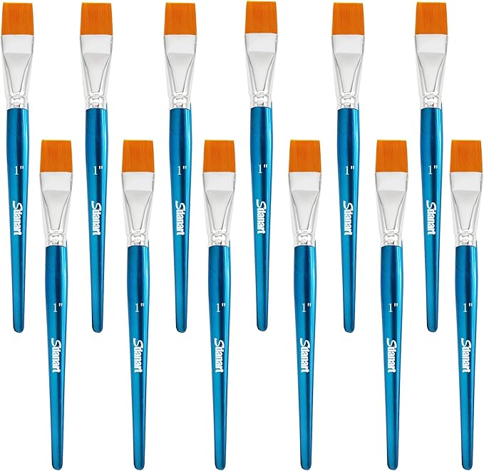 1 inch Flat Paint Brushes for Acrylic, Watercolor, Oil & Face Body Rock Canvas Art - 12 PCS Acrylic Paint Brush Bulk Large Craft Brushes (12)