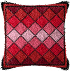 DIY Latch Hook Kits Throw PillowCheckered Cover Rug Pattern Color Printed Canvas 16X16 inch, Crochet Needlework Crafts for Kids and Adults
