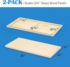 Falling in Art Unfinished Birch Wood Panels Kit for Painting, Wooden Canvas 2 Pack of 12x24’’ Studio 3/4’’ Deep, Cradle Boards for Pouring, Art, Crafts, Burning and More