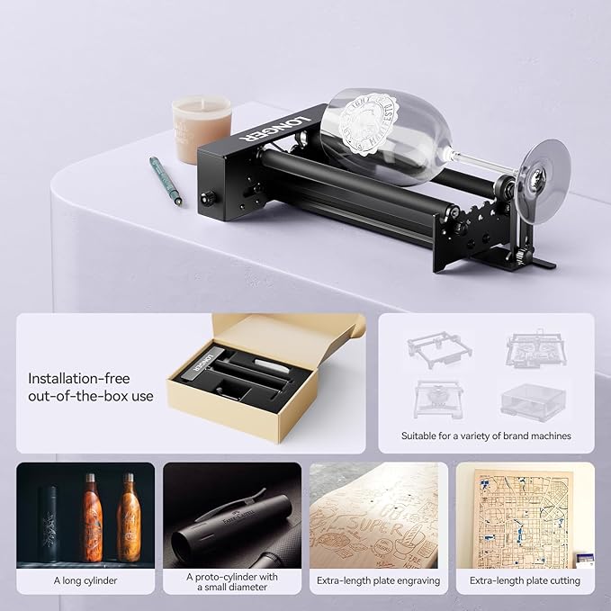 Longer Laser Engraver New-Rotary Roller, Y-axis 360° Rotation, Compatible with Other Brands of Engraver，a Good Partner for Laser Engraving Machine