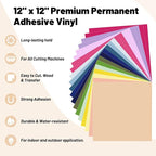 TECKWRAP Permanent Vinyl Sheets, 12" x 12" Assorted Permanent Adhesive Vinyl for DIY Sticker, Decor, Easy to Weed Compatible with Cutting Machines，20 Sheets