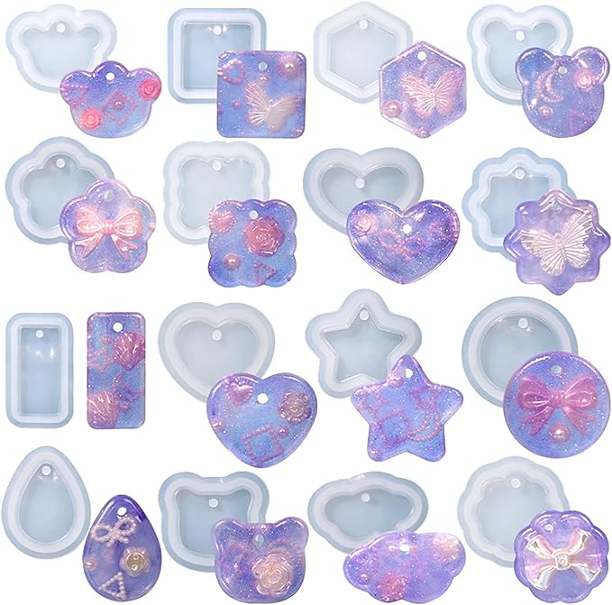 16 Pack Pendant Mold Earring Mold Rectangle Pendant - Resin Casting Silicone Molds for Home Decor & Candle Making Wave Spiral Mold