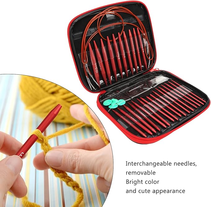 Circular Knitting Needles, Removable Knitting Needle Set Interchangeable Crochet Needles with Storage Case and Extension Cable Knit Women Gifts for Socks, Sweaters, Hats, Size from 2.75mm to 10mm