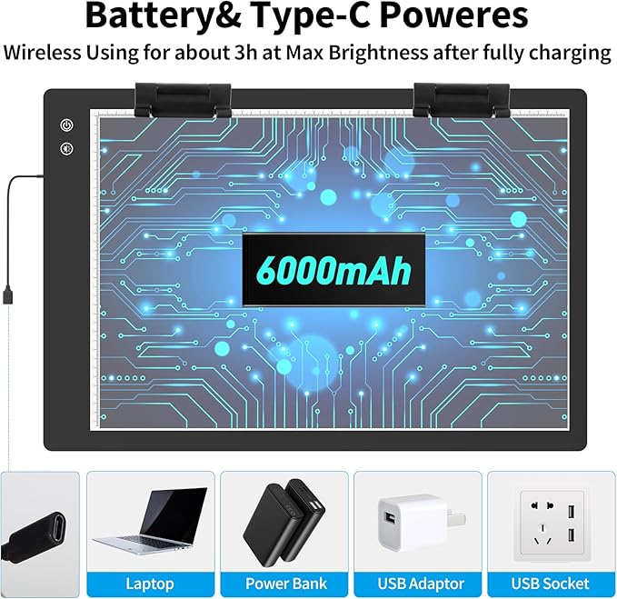 Rechargeable A1 Light Box (35.4''x23.6''), 3-Color Light LED Light Pad for Tracing, Large Diamond Painting Light Board, 6 Levels/Stepless Dimming Light Table for Drawing, Sketching, Animation
