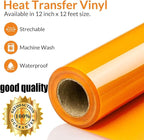 HTV Orange Heat Transfer Vinyl Rolls 12 Inch by 8feet Roll Iron on DIY for T-Shirt Easy to Cut & Weed for Heat Vinyl Design Glossy (8Ft, Orange)