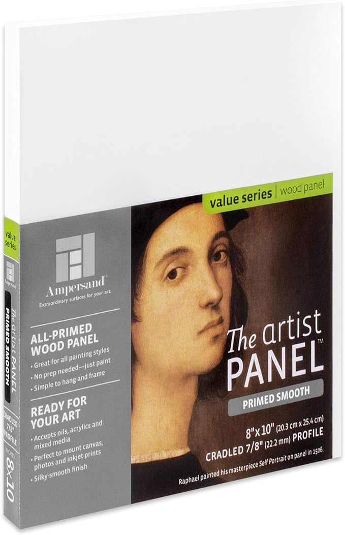 Ampersand Art Supply Wood Gesso Artist Painting Panel: Primed Smooth, 8" x 10", 7/8" Cradled Profile