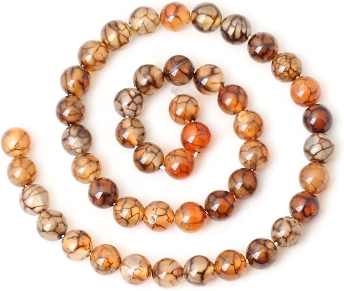 45PCS 8mm Coffee Dragon Vein Agate Gemstone Round Loose Beads for Jewelry Making 1 Strand 15"