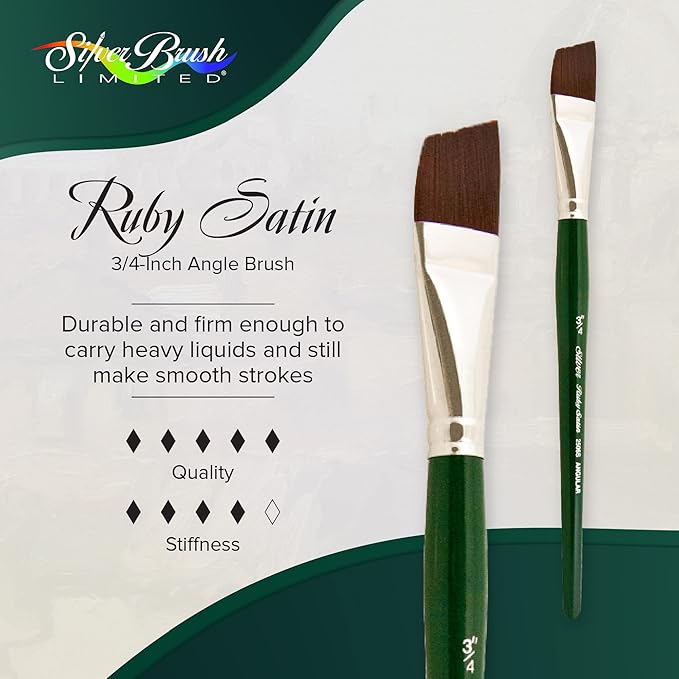 Silver Brush Limited 2506S3/4 Ruby Satin Angle Brush for Fluid and Flow Acrylics, Size 3/4 Inch, Short Handle