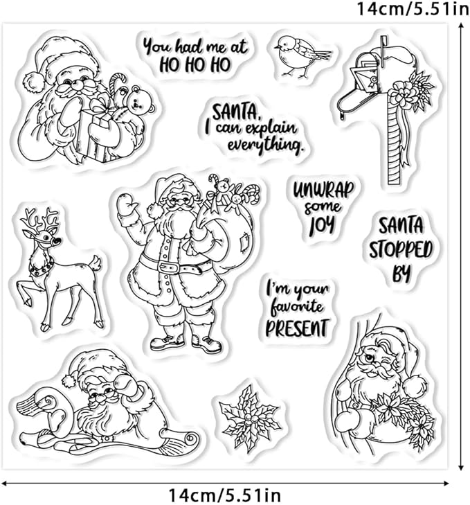 Christmas Clear Stamp Set Reusable Clear Silicone Stamps with Pumpkins, Skulls, Bats, Santa Claus and Holiday Designs for Cards, Scrapbooking, journaling and DIY templates (Santa Claus)