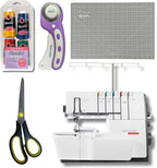 Bernette B68 Airlock Serger Sewing Machine | Adjustable Stitch Length, 1300SPM, LED Light, 5 Thread Options, Presser Foot Adjustment | Scissors, Rotary Cutter, Threads Bundle, Cutting Mat