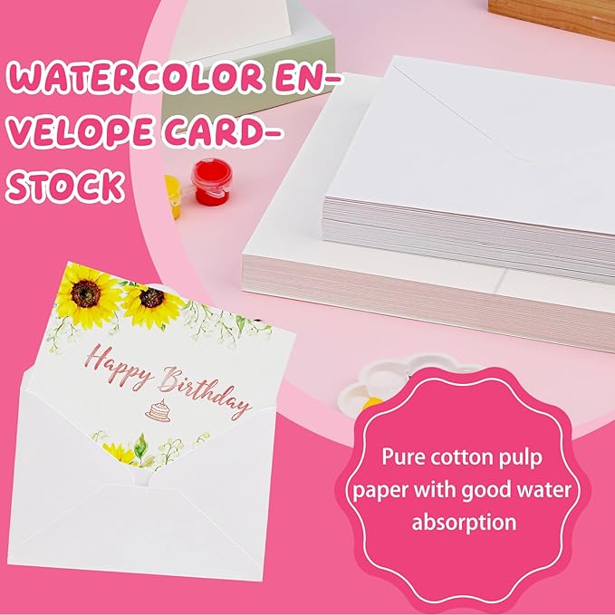 LUNARM Watercolor Cards with Envelopes 50 Sets Blank 5 x 7 in Foldable Postcards, 140lb/300GSM Greeting Card Paper for Wedding Invitation, Notecards, Painting cards and Thank-You Cards DIY Craft