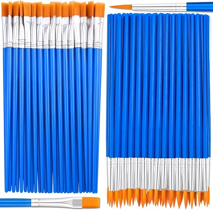 Small Paint Brushes Bulk, Anezus 50 Pcs Flat Tip Paint Brushes with Round Acrylic Paint Brushes Set Craft Brushes for Classroom Acrylic Watercolor Canvas Face Painting Touch Up