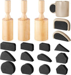 Juexica 3 Pcs Cup Pottery Molds 2.5'', 2.8'', 3.1'' with 12 Pcs Mug Handle Forms Shaping Tool Wood Slump Press 3 Sizes Clay Molds for DIY Cup Mug Art Making