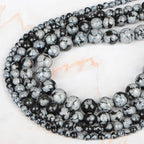 Natural Stone Beads Snowflake Round Genuine Stone Beading Loose Gemstone Hole Size 1mm DIY Charm Smooth Beads for Bracelets Necklaces Earrings 6mm 200pcs (Snowflake 6mm)