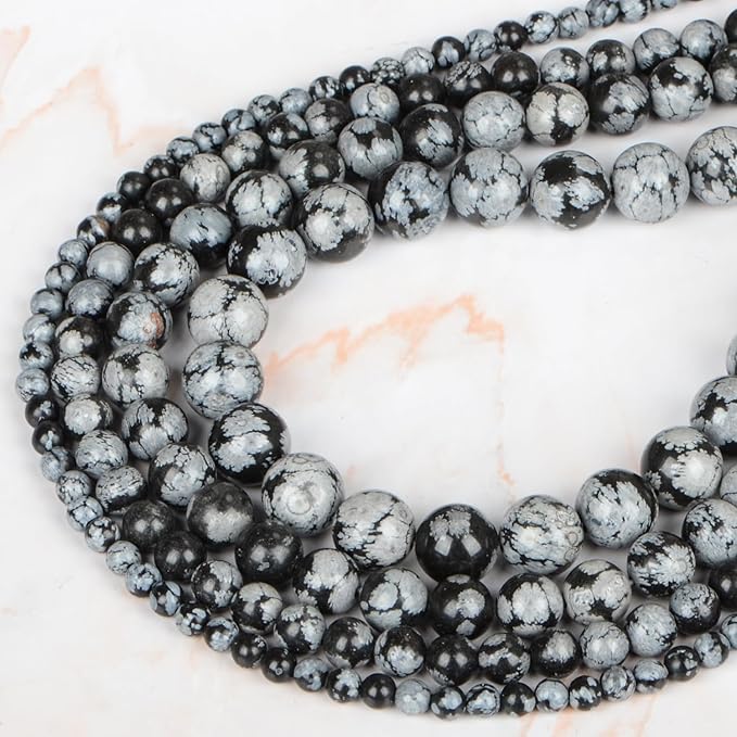 Natural Stone Beads Snowflake Round Genuine Stone Beading Loose Gemstone Hole Size 1mm DIY Charm Smooth Beads for Bracelets Necklaces Earrings 6mm 200pcs (Snowflake 6mm)