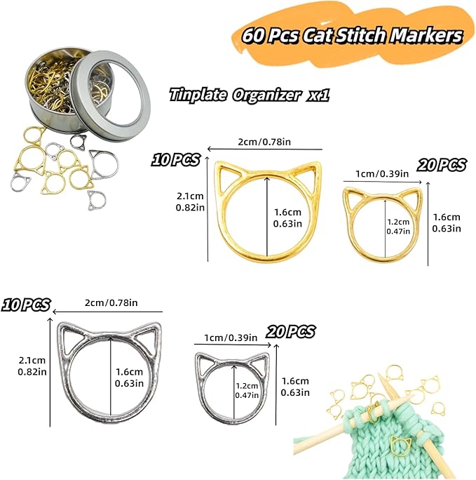 Hilsayum 30PCS Cat Stitch Marker Knitting Stitch Markers Metal Crochet Markers Ring Crocheting Accessories for Weaving, Handmade Crafts