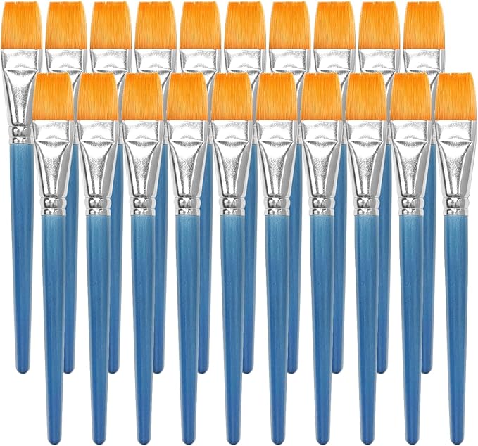 20pcs 1 inch Flat Paint Brush Set,Large Artist Acrylic Paint Brushes Nylon Hair Wood Handle for Acrylic Watercolor Oil Canvas Gouache Face Body Painting Classroom Craft Big Paint Brushes