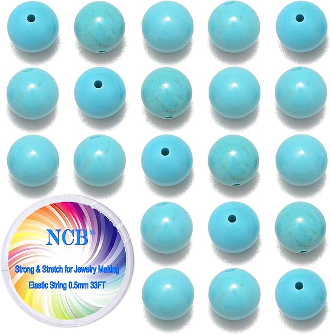 NCB 200pcs 6mm Loose Beads for Jewelry Making, Natural Semi Precious Beads Round Smooth Gemstones Spacer Beads Charms for Necklaces Bracelets (Stabilized Blue Turquoise, 6mm 200Beads)