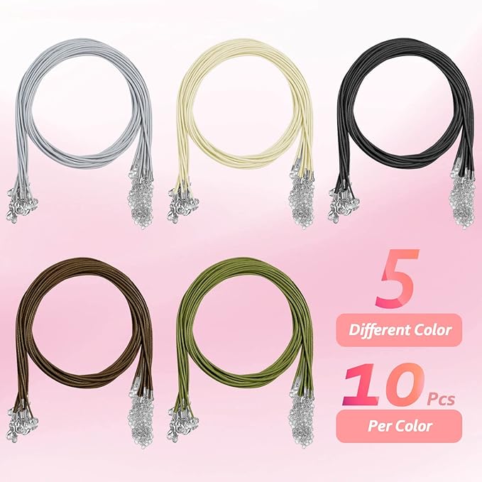 Necklace Cord, Paxcoo 50Pcs Necklace String Rope with Clasp, 24 Inch Waxed Cotton Cord Necklace Bulk for Charms Pendants, Bracelets, Necklaces, Jewelry Making Supplies and Beading Supplies