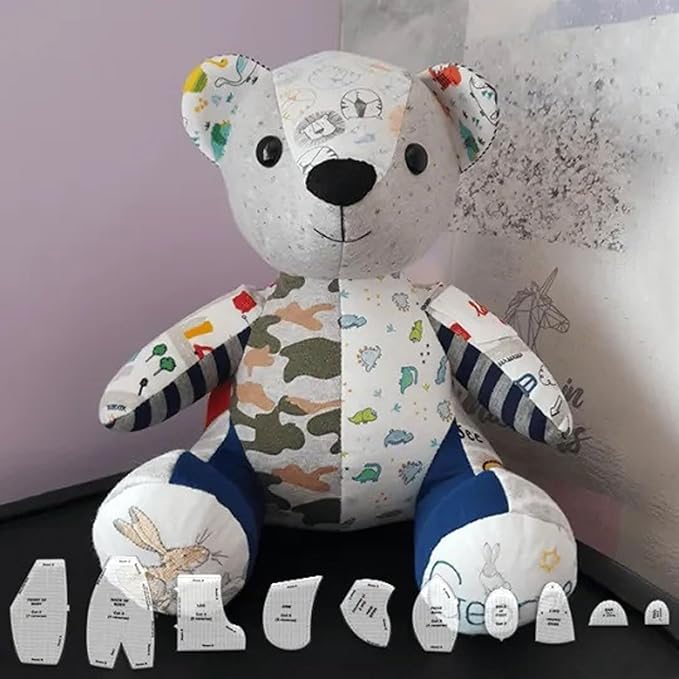 10Pcs Bear Sewing Patterns for Beginners, DIY Bear Sewing Template, Sewing Patterns Reusable Memory Bear Patterns for Sewing
