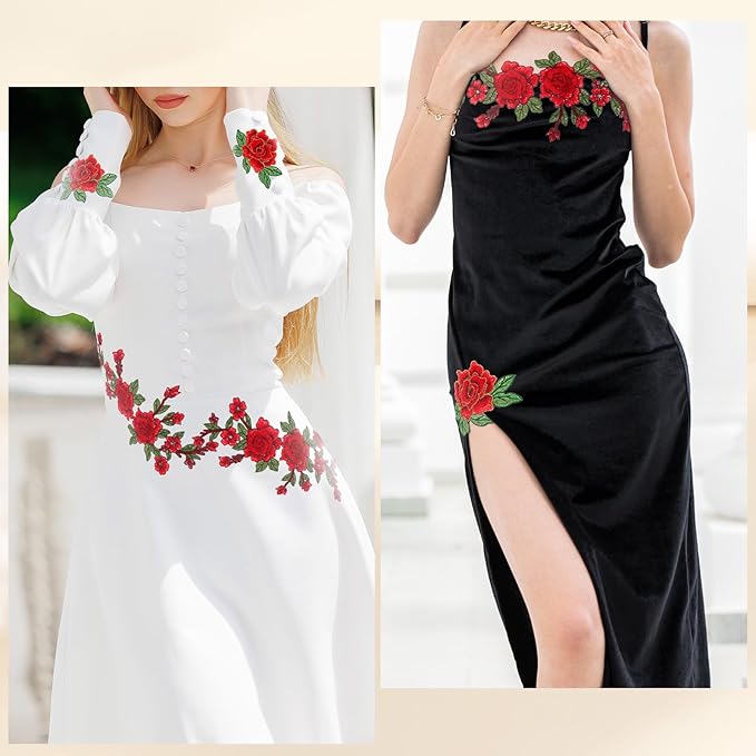 5pcs Rose Flower Embroidered Patches Floral Appliques Embellishments Clothing Accessories Sew on Crafts Repairing Arts Sew Making Sewing Patches for DIY Jeans Dress Bag