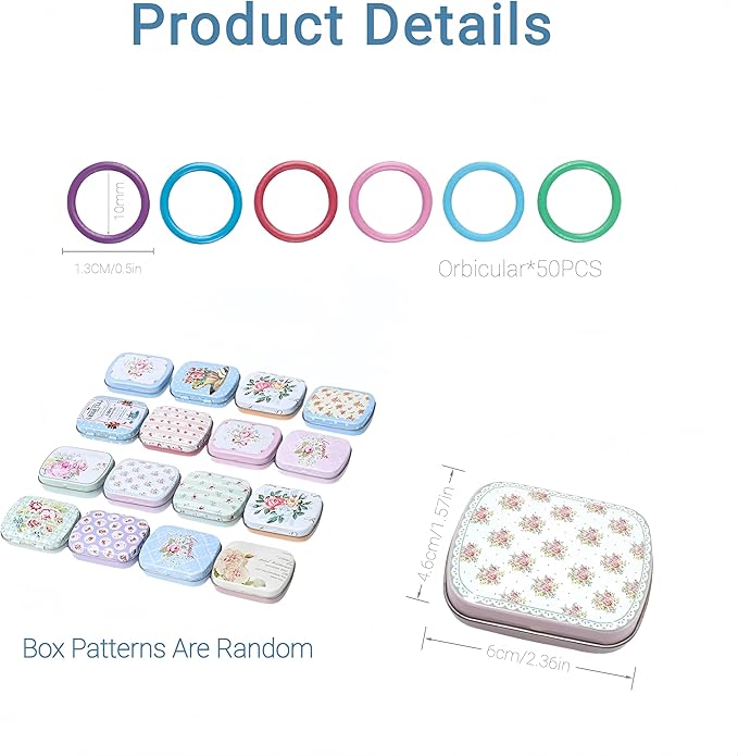 Wonafa 50Pcs Round Metal Stitch Markers,Metal Colorful Crochet Stitch Markers,with Storage Box for Crocheting Clothing Tag DIY Craft Project (Orbicular-50Pcs)