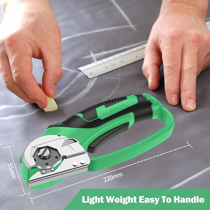 Cordless Electric Scissors, 4V Box Cutter & Cardboard Cutter with Upgrade Blade, LED Light, Safety Lock - Rechargeable Rotary Cutter for Fabric, Leather, Plastic, Sewing, Industrial (Lime Green)
