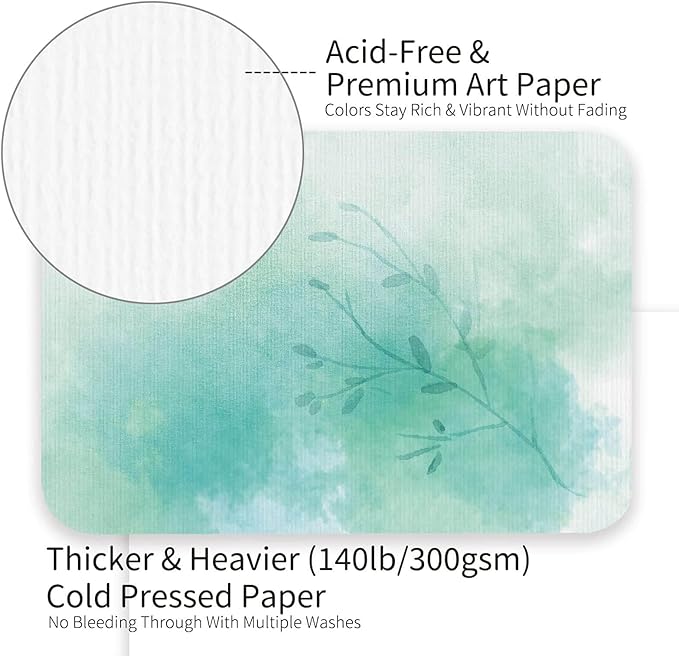 Funto Blank Watercolor Paper Postcards, 50 Cards, 4x6, 140lb/300gsm, Acid-Free Heavyweight Art Paper for Thank You Notes & Greeting Cards