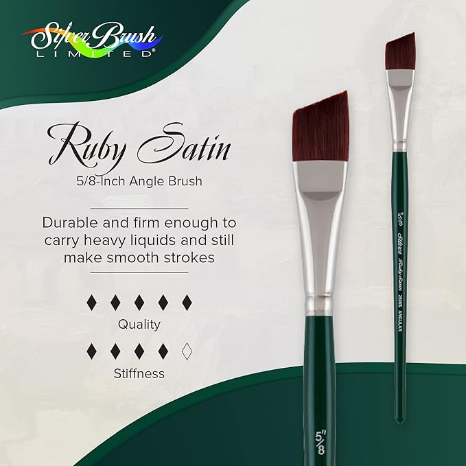 Silver Brush Limited 2506-5/8 Ruby Satin Angle Paintbrush for Oil, Acrylic, and Heavy Body Paints, Size 5/8 Inch, Short Handle