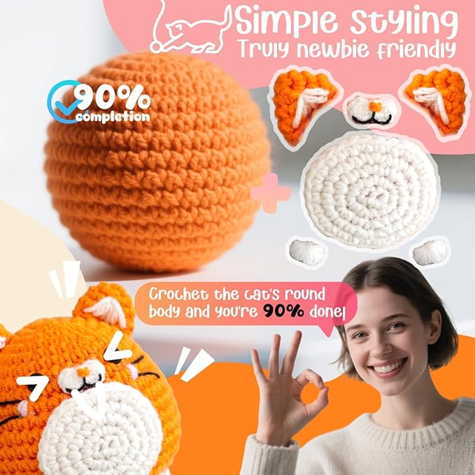 TAKADODO Crochet Kit for Beginners - Learn to Crochet Kits for Adults Beginner with Step-by-Step Video Tutorials - Crochet Kits for Adults and Kids (Cats)
