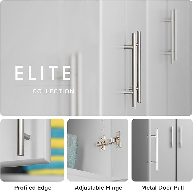 Prepac Elite Tall Garage Storage Cabinet & Pantry Storage Cupboard, 2-Door Freestanding Bathroom or Pantry Cabinet with Adjustable Shelves, 16" D x 32" W x 65" H, Light Gray