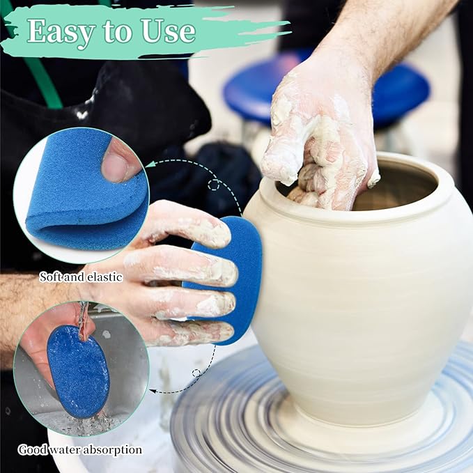 12Pcs Clay Sponges for Clay, Boyistar Ceramics Pottery Clay Sponge for Shaping and Clean Sponge with 3-Density Clay Sponge Artists Sponge for Pottery Modeling Sculpting with Mesh Bag