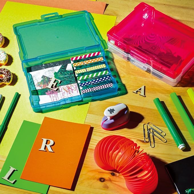 novelinks Transparent 4" x 6" Photo Organizers and Photo Storage Box with Handle, 16 Inner Photo Cases, Portable Picture Organizers & Photo Storage Containers (Cool-Colored)